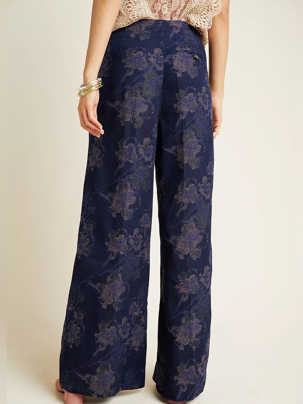 Anthropologie Pilcro Ultra High-Rise Wide-Leg Floral Metallic Size 29